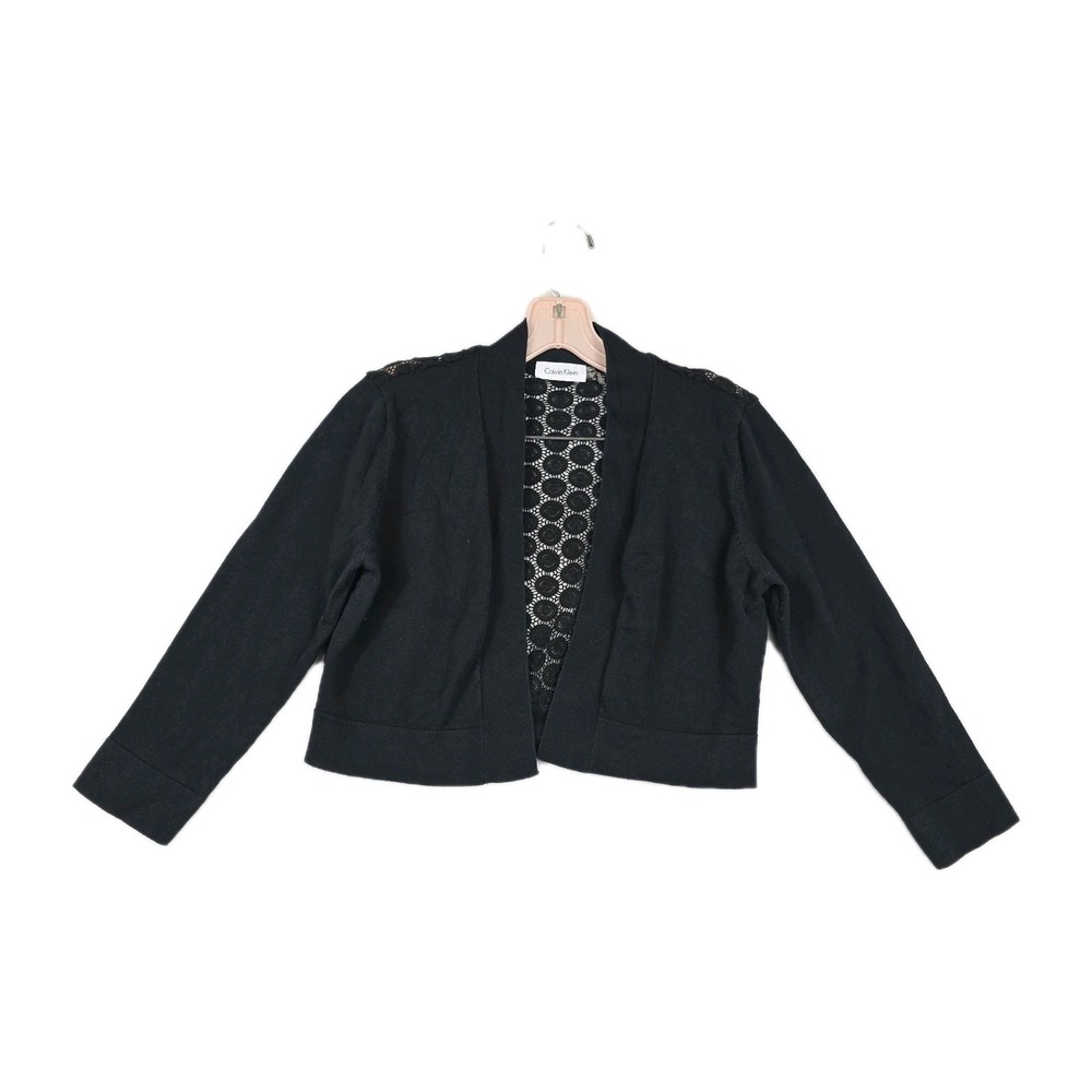 Calvin Klein Black Open Front Long Sleeve Cardigan Sweater Womens Size Small‎